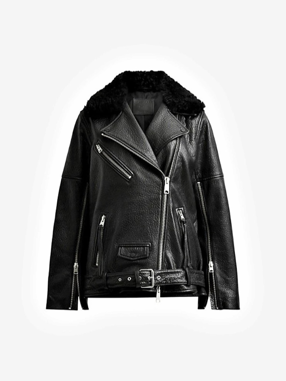 AllSaints Vendra NZ Biker Jacket Black Leather Size 4